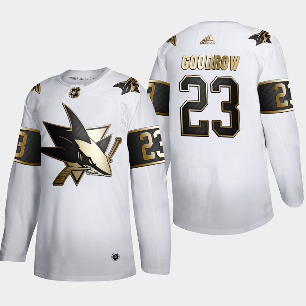 San Jose Sharks 23 Barclay Goodrow Men Adidas White Golden Edition Limited Stitched NHL Jersey